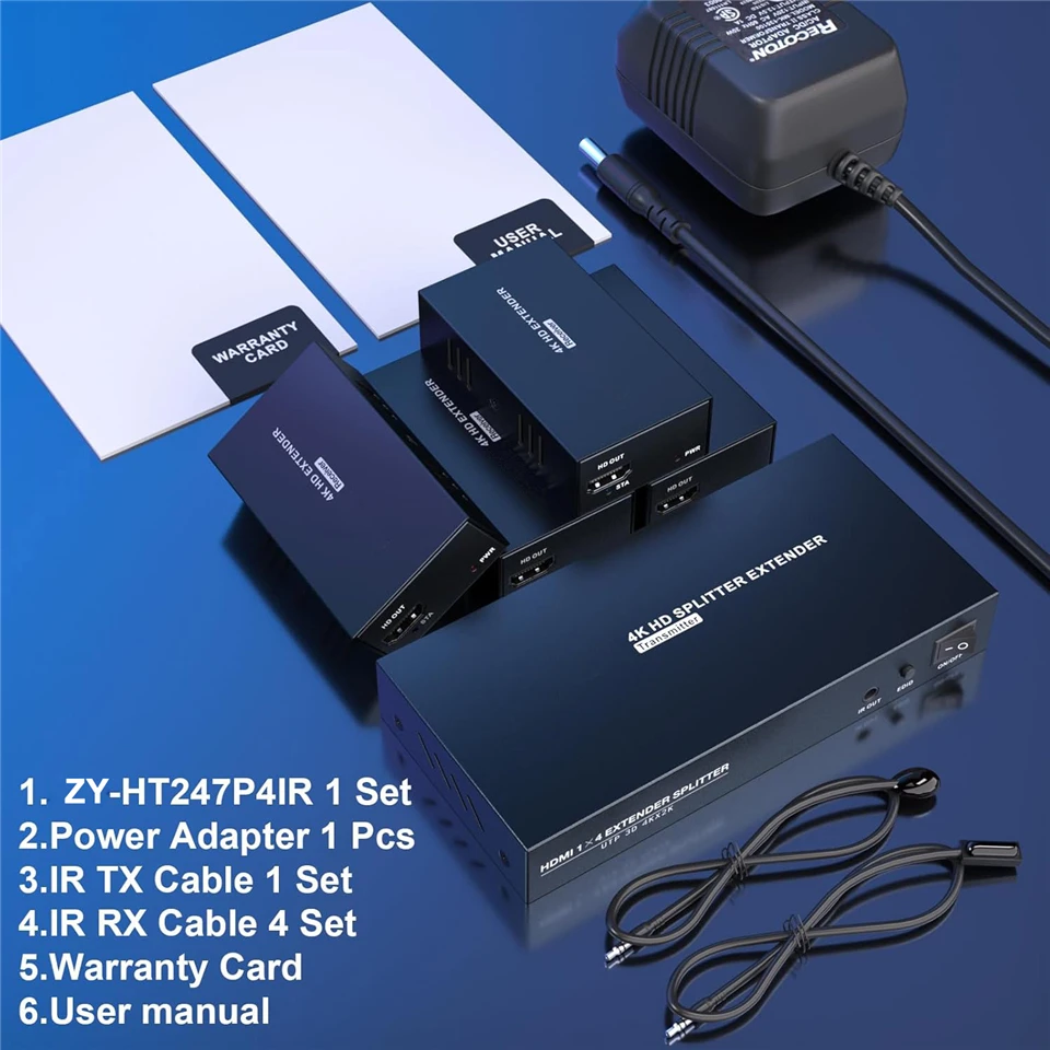 Navceker 4K 60 Гц HDMI Extender Splitter 1x4 3D HDMI RJ45 Extender 60 м Ethernet-передача через CAT5e/6/7 4-канальный 1 контурный выход