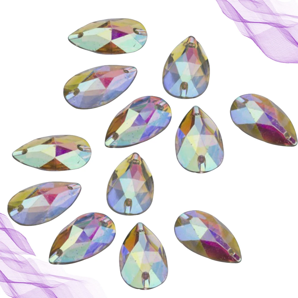 

100pcs Teardrop Shape 10.5X18Mm Iridescent Water Drop Rhinestones Flat Back Resin Crystals For Diy Jewelry Decor Craft Wedding