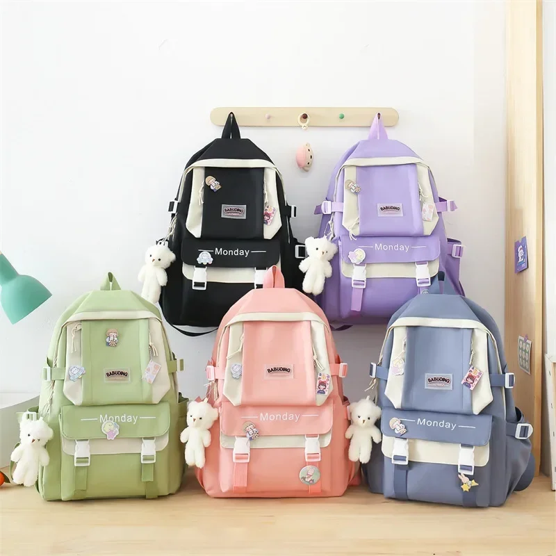 Women\'s 4 Pcs Set Backpack Harajuku Laptop Canvas School Bags for Teenage Girls Kawaii Backpack College Student Book Bag