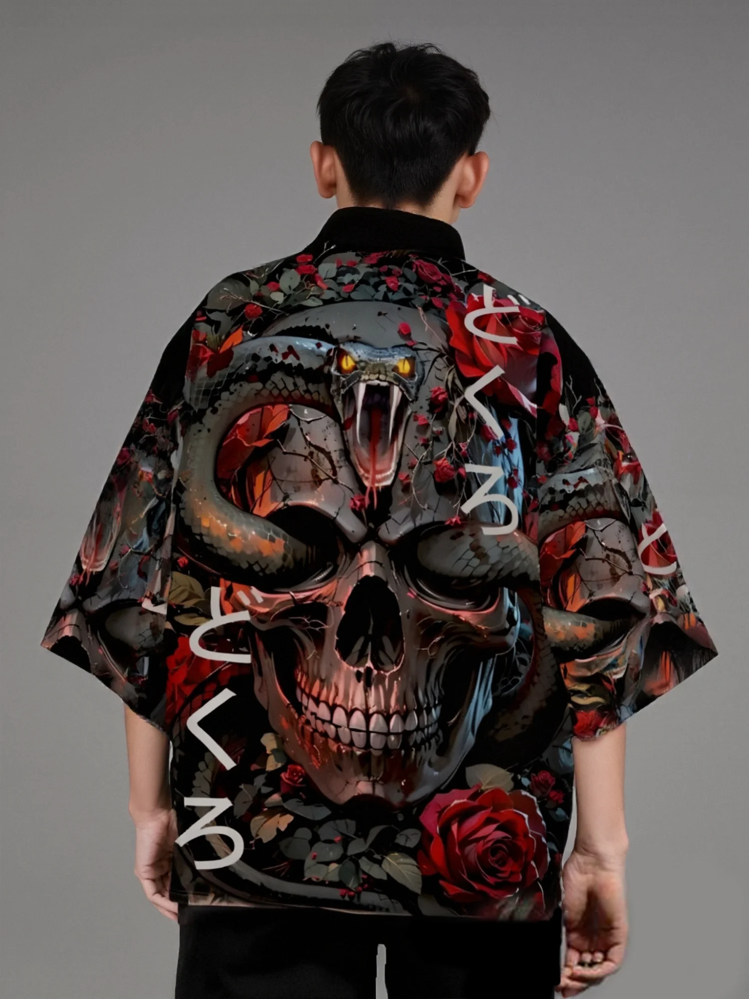 الهيكل العظمي كوبرا نمط ثوب الكيمونو الياباني الأفعى طباعة الموت الله الرجال قميص المرأة عادية Harajuku القوطية وسيم تأثيري عباءة