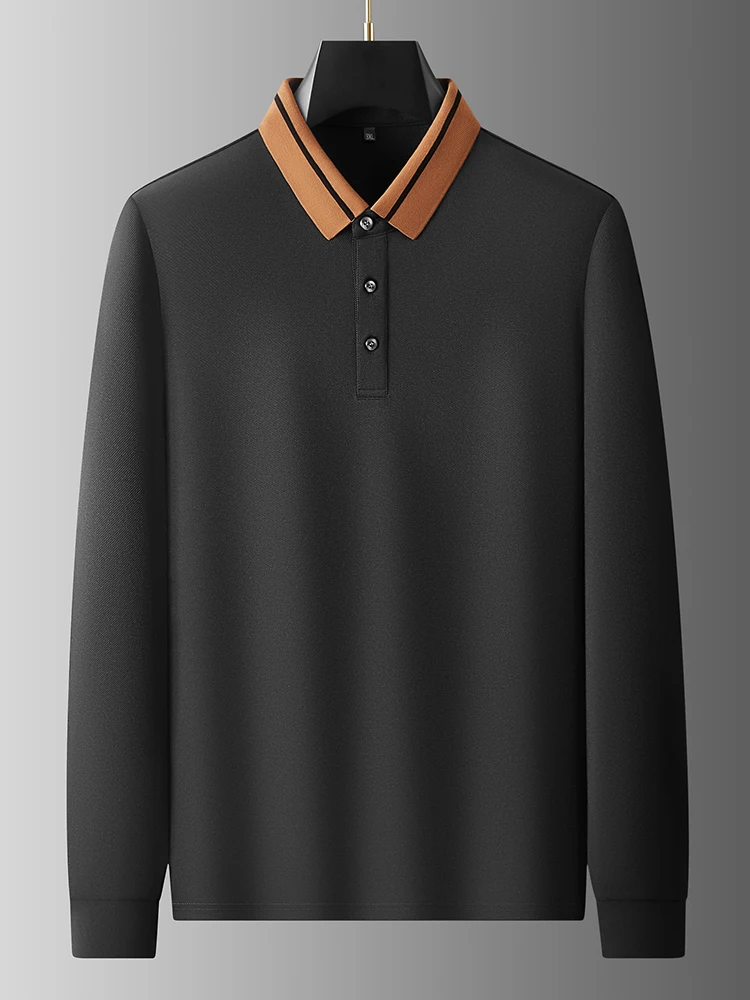 

Новая осенняя мужская футболка больших размеров свободного кроя с длинным рукавом, повседневная, деловая, хлопковая, с отложным воротником, для полных мужчин