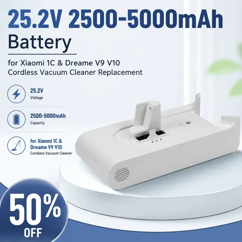

25.2V 2500-5000mAh Battery for Xiaomi 1C & Dreame V9 V10 Cordless Vacuum Cleaner Replacement