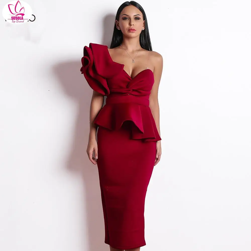 

New Bow&Ruffles Mid Women Dress Lady Set One Shoulder Short Sleeve Bodycon Strapless Celebrity Evening Party Dress Vestido y2k