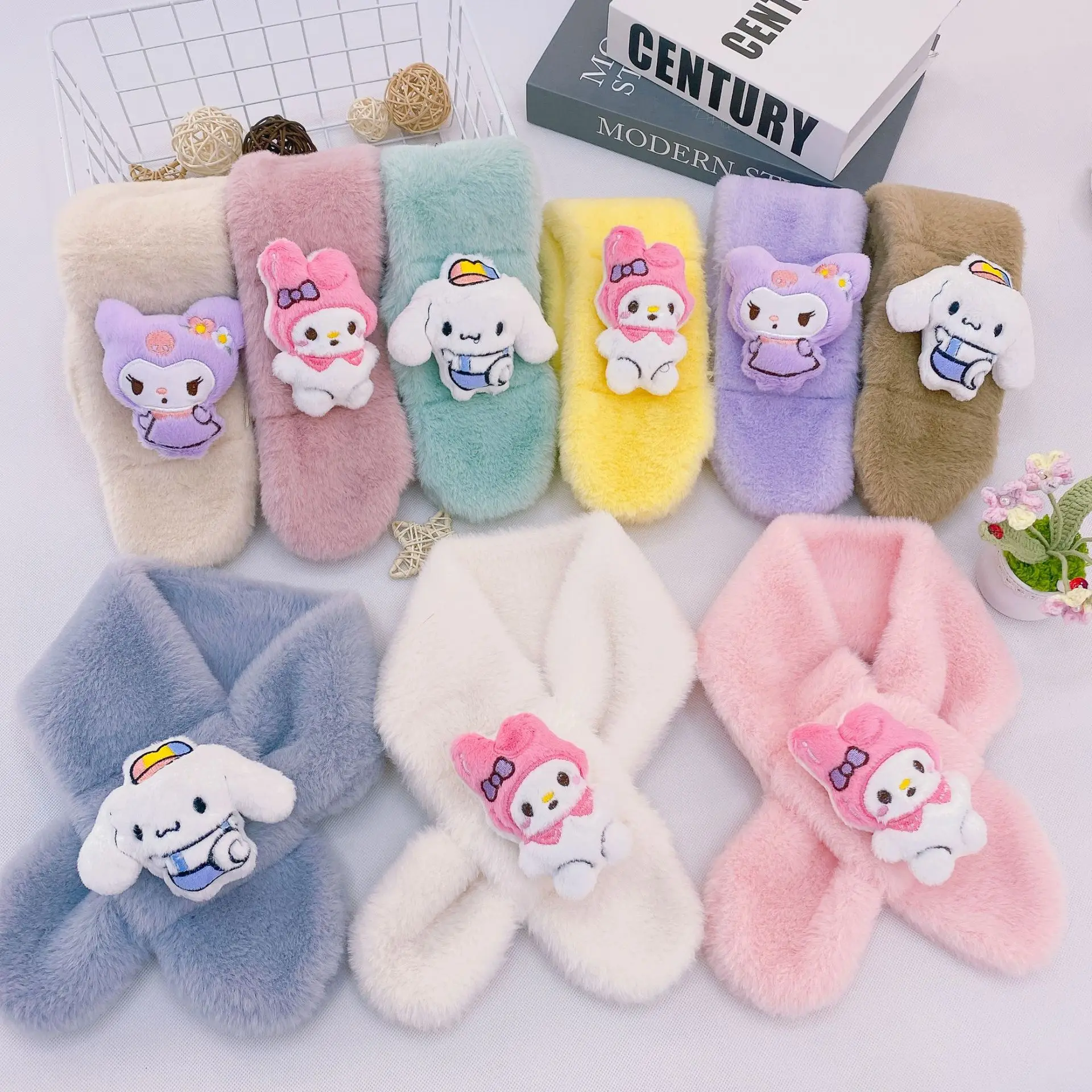 

Miniso's new Korean Sanrio cartoon children's scarf autumn and winter plush warm cross boy and girl baby scarf