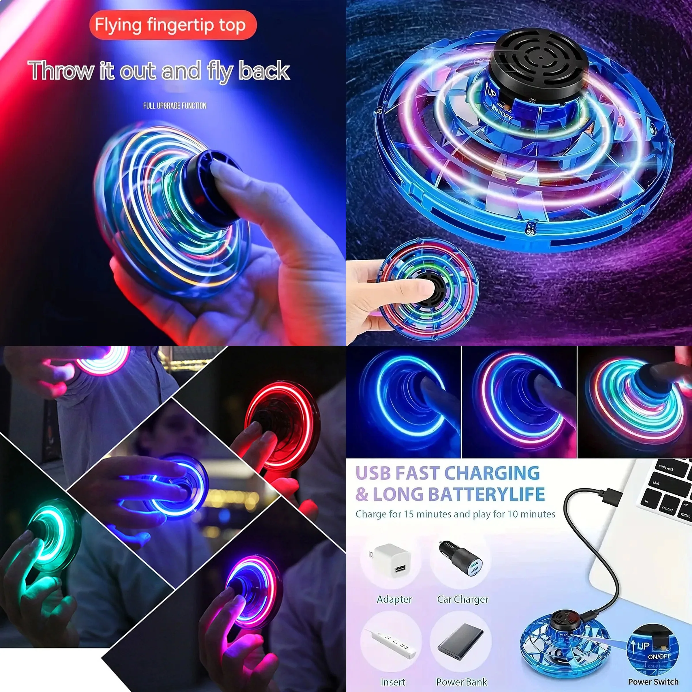 LED Flying Spinner Fingertip Upgrade Helicopter Gyro Hover Ball Mini Drone Toy Gift