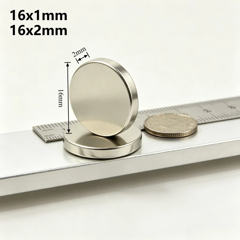 16x1mm 16x2mm Small Round Disc Rare Earth Neodymium Magnet Permanent NdFeB Strong Circular Magnets for Handmade & Hobby Projects