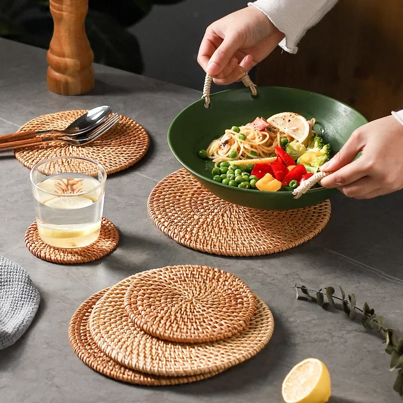 Natural Rattan Woven Teapot Coaster Holder Woven Tea Ceremony Creative Placemat Table Bowl Mat Plate Mat Heat Insulation Mat