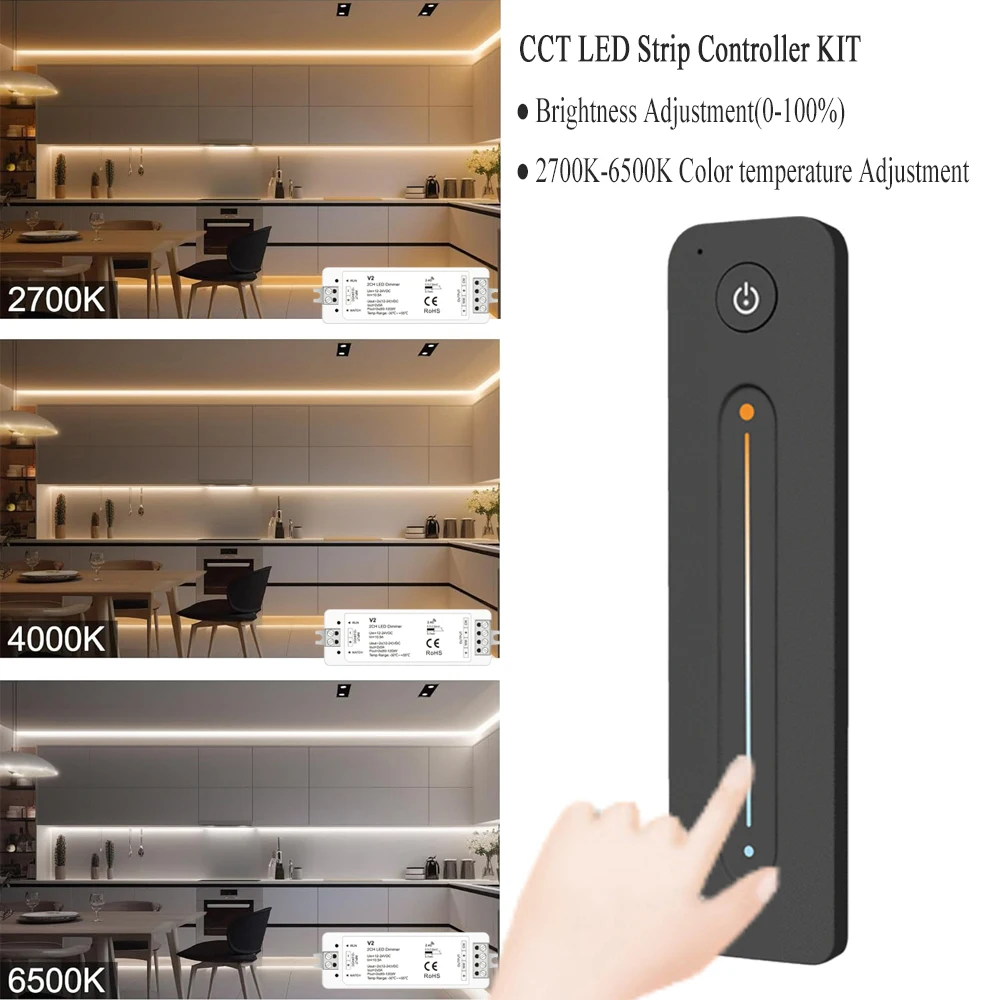 CENFAYA RF Remote Controller Kit DC12V 24V Dimmer RF 2.4GHz Wireless Remote Group Control SMD 2835 COB CCT Dual White LED Strip