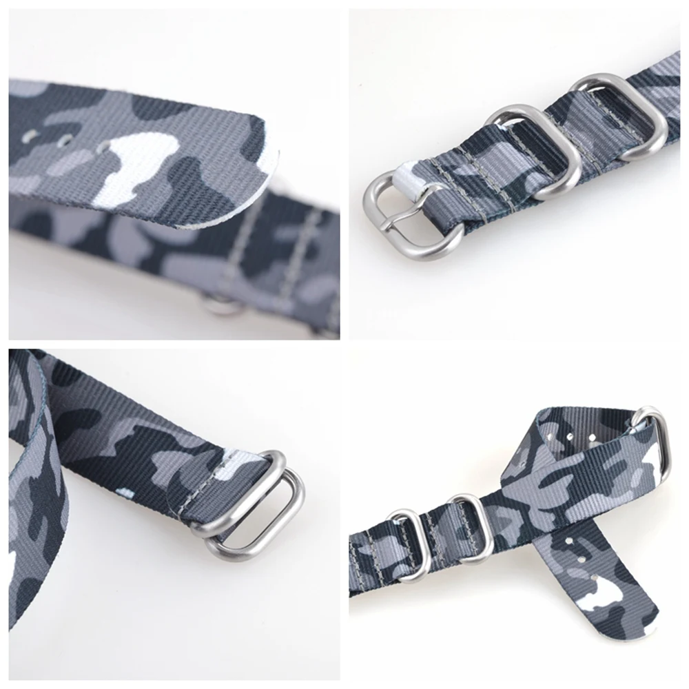 EACHE Camouflage Nylon Watch Straps 18mm 20mm 22mm 24mm Watch Band With Stainless Steel Silver Color Black Buckles