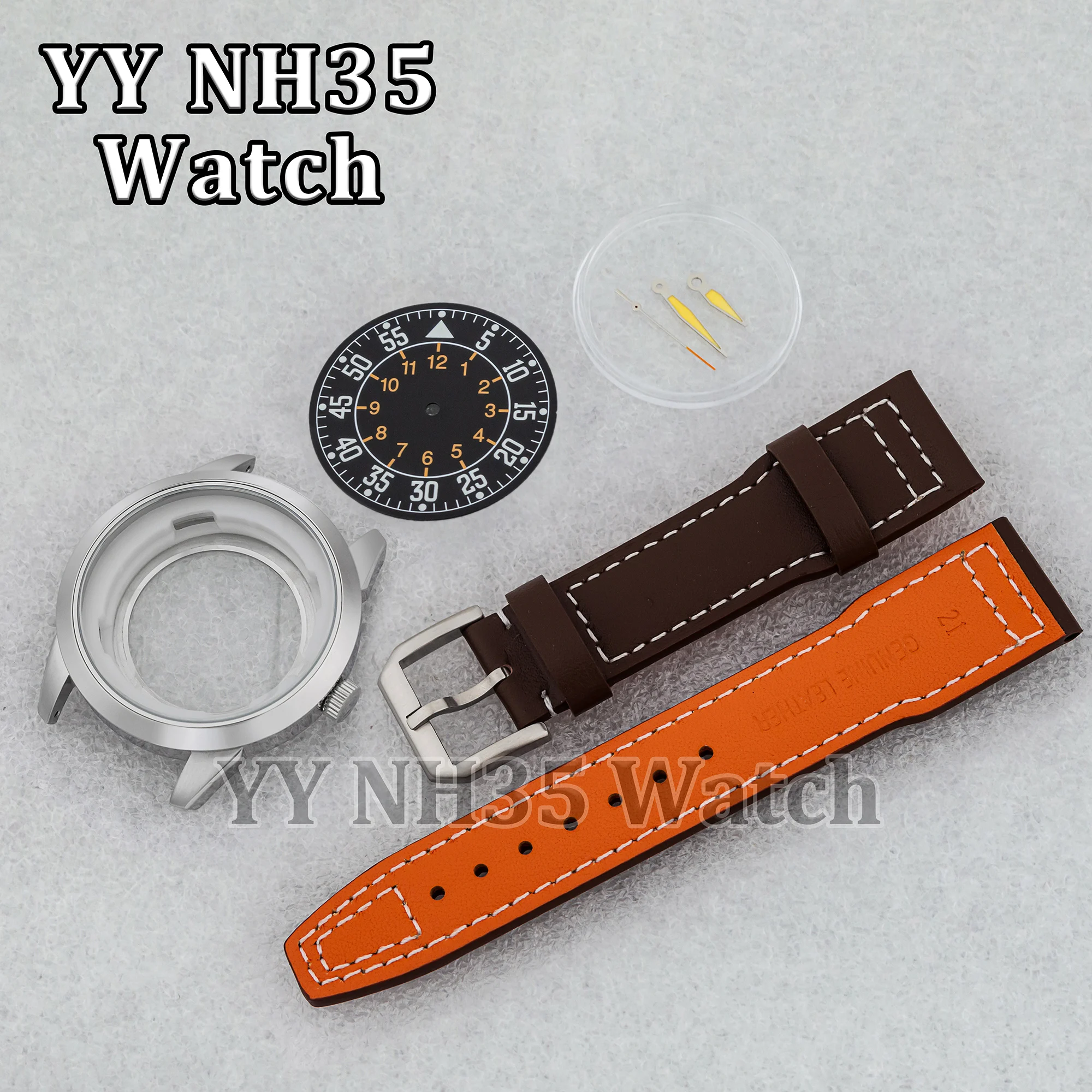 

NH35 Wath Case Leather Strap Luminous Dial Hands for Mark XX Watch Bracelet Case 21mm Watchband fit NH35 Automatic Movement