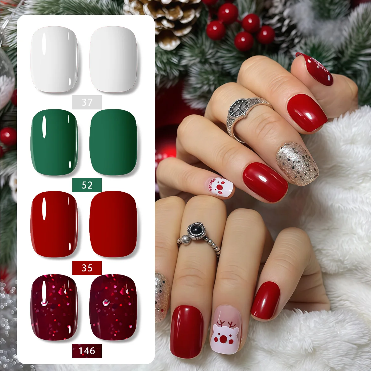 VOKY Christmas Gel-Nagellack-Set in limitierter Auflage, Rot/Grün/Weiß, Soak-Off UV/LED-Härtung, Weihnachts-Nagelkunst, Herbst/Winter T
