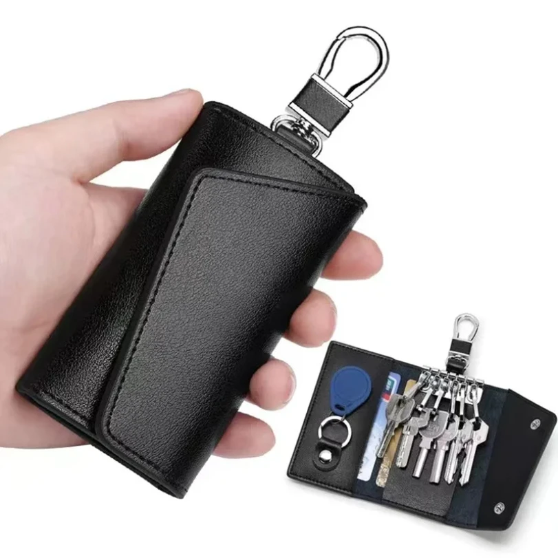 

Portable Leather Keychain Men Women Housekeeper Key Holder Organizer Pouch Cow Split Car Key Wallet Key Case Mini Card Bag