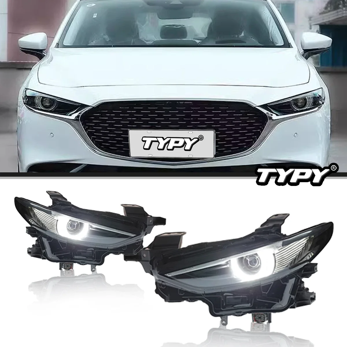 

TYPY New Upgrade Modified Full Head Lamp Assembly For Mazda 3 Axela 2020-2023 Turn Signals Daytime Running Lights LED Headlights