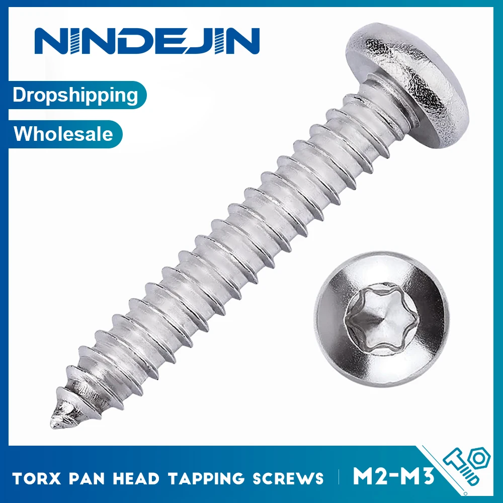 NINDEJIN Torx Star Drive Round Head Self Tapping Screws M2 M2.3 M2.6 M3 Hardened Nickel Plated Six Lobe Pan Head Screw for Wood