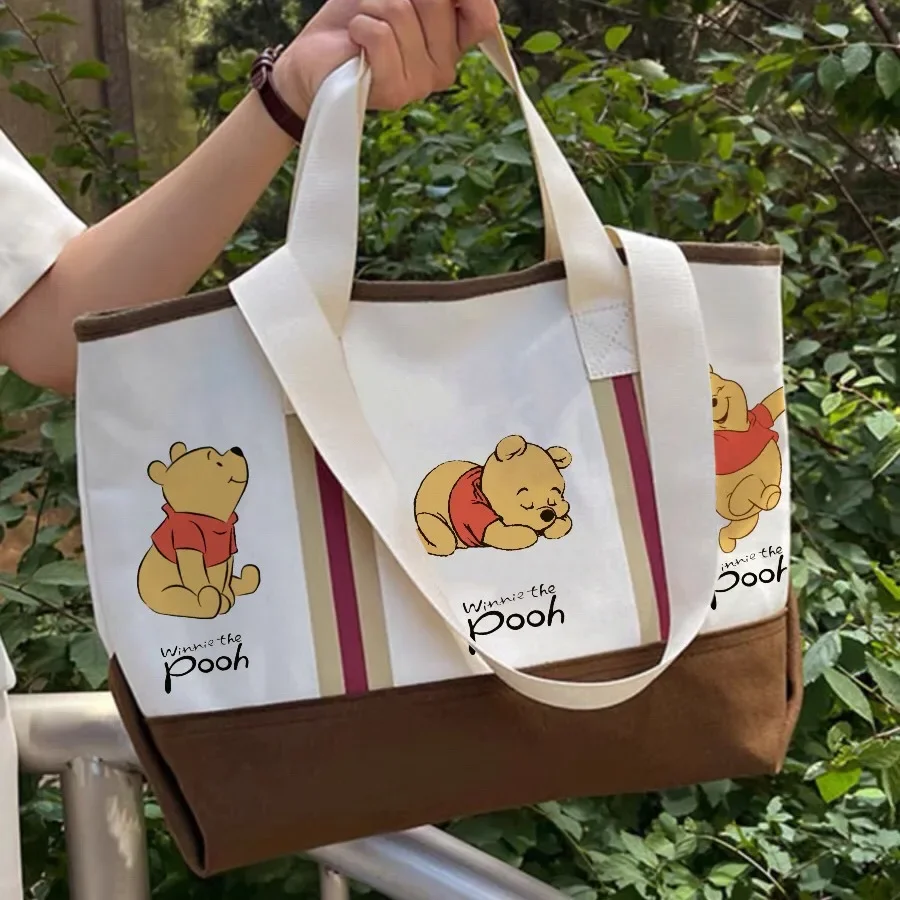 Winnie Pooh Retro Cartoon Canvas Handags Large Capacity women Shoulder Tote Bag