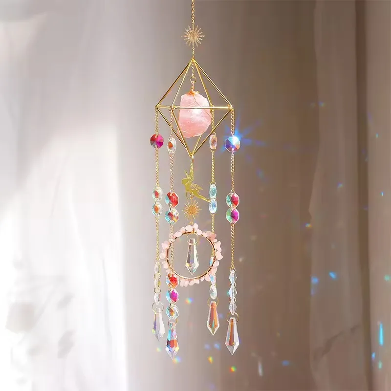 

Yoga Meditation Crystal Colored Crystal Original Stone Butterfly Wind Chime Craft Decoration Living Room Door Window Pendant
