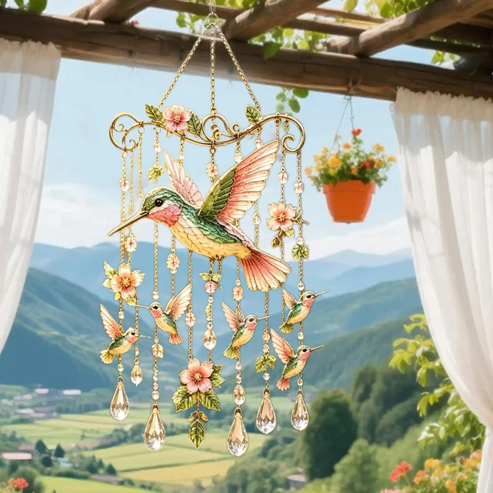 Humming Bird Wind Chimes Sun Catcher Bird Wind Chimes for Garden Decor Metal Hanging Suncatchers with Pendants home Decor