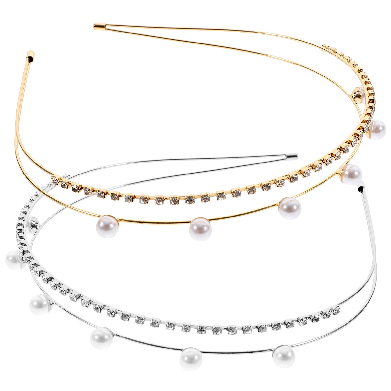 

2 pcs Pearl Headbands Rhinestone Bridal Women Girl Wedding Hair Accessories Pearl Rhinestone Vintage Metal Birthday Party