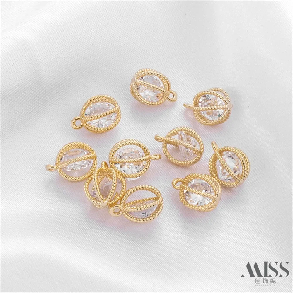 Pendentif boule lanterne en Zircon plaqué or 14K, accessoires creux, pendentif à breloque, chaîne décorative faite à la main, matériel de bijouterie