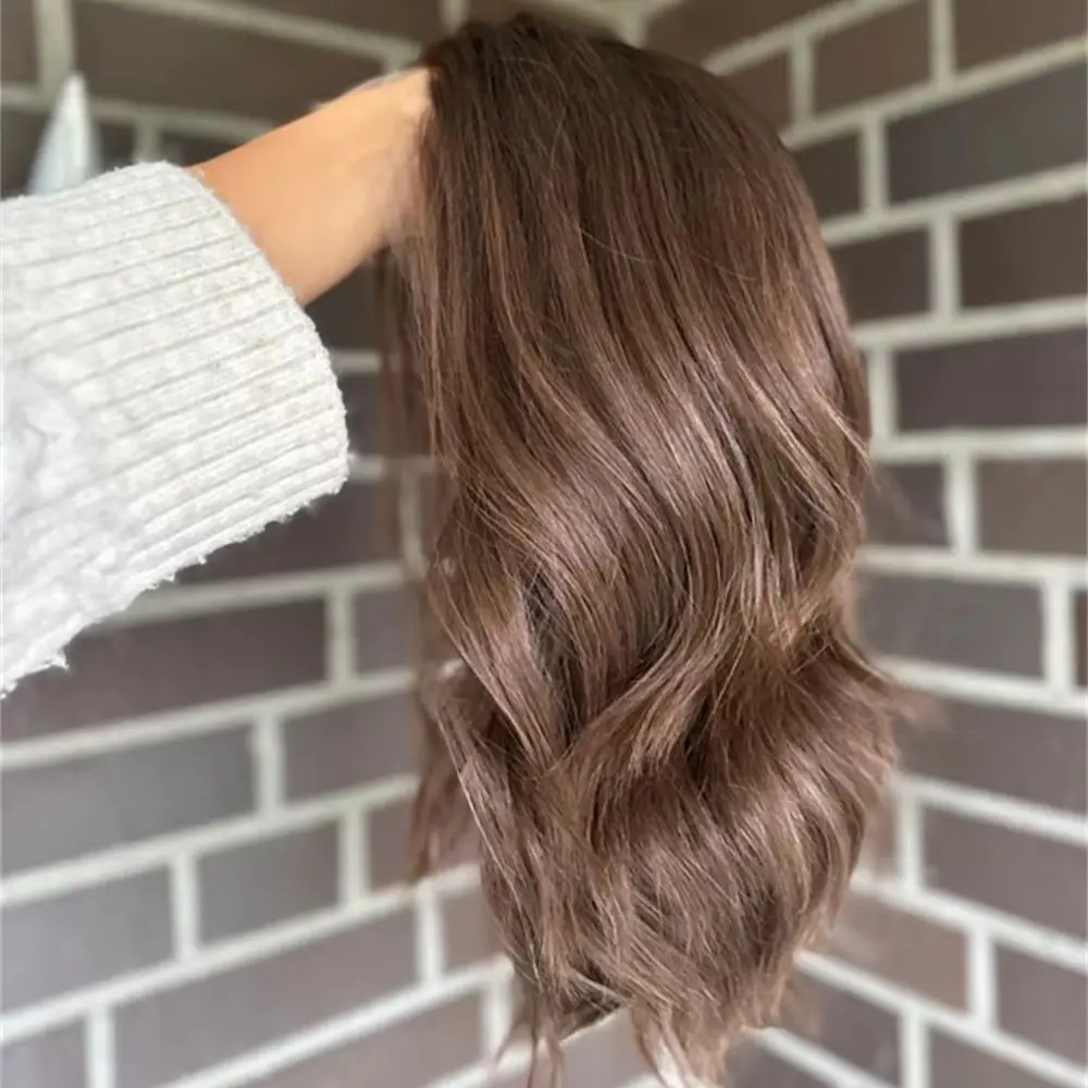Medium Chestnut Brown Balayage Wig Blonde Highlights Lace Frontal Realistic Wig 14