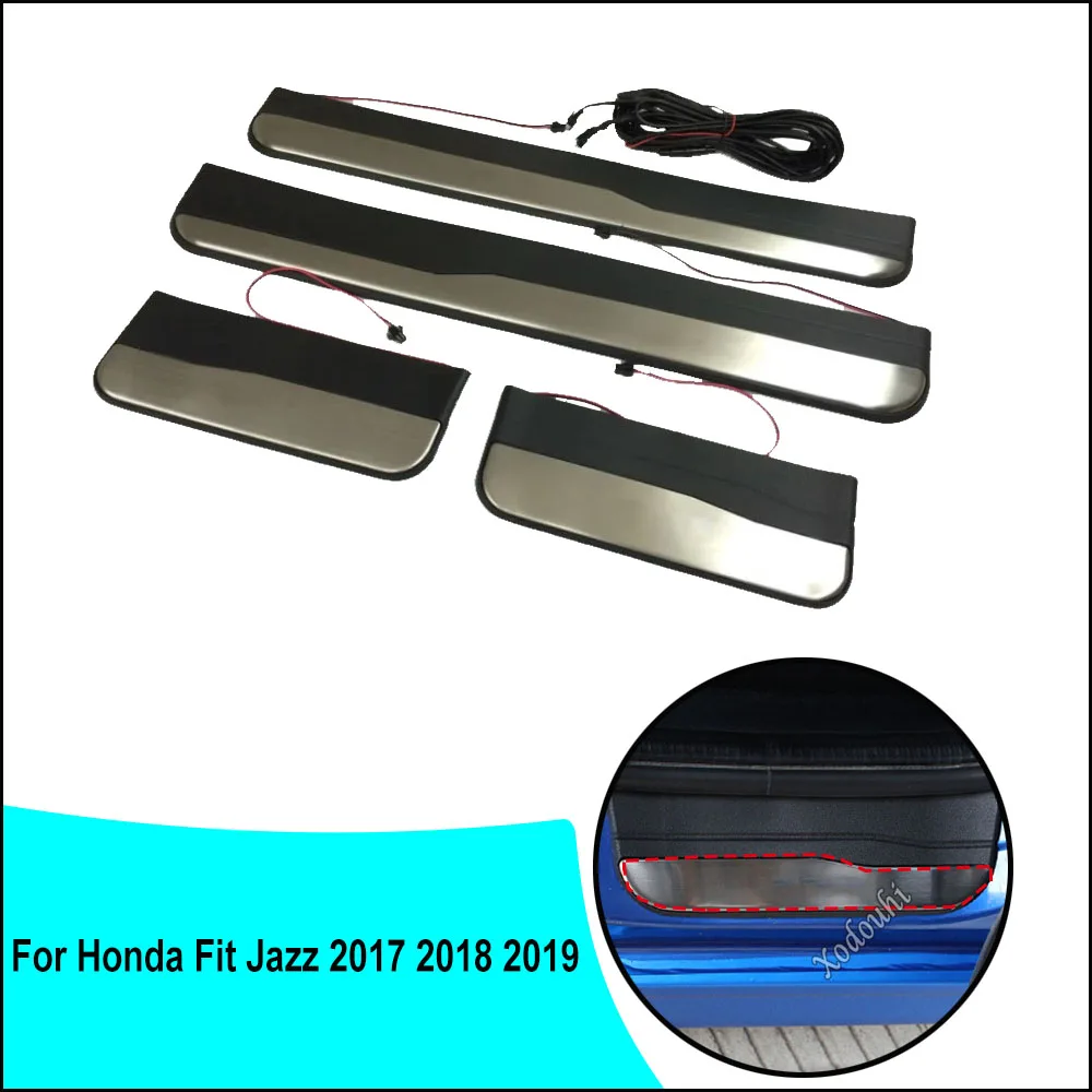 

For Honda Fit Jazz 2017 2018 2019 Car Styling Stainless Steel LED Pedal Door Sill Scuff Cover Plate Outside Threshold Parts 4pcs