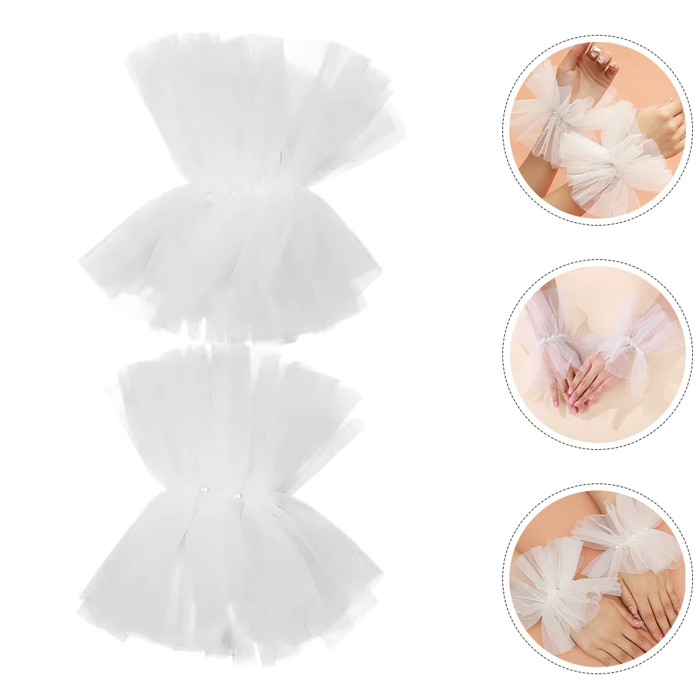 

1 Pair Pearl Wrist Cuffs Elegant Organza Fake Sleeve Detachable Fingerless Gloves Lolita Costume Accessories Pearl Hand