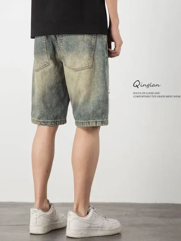 

Ripped Denim orts Men's Summer American Casual Vintage Loose Large Size Five-Quarter Mid-Pants Trendy Brand 2025 New Model