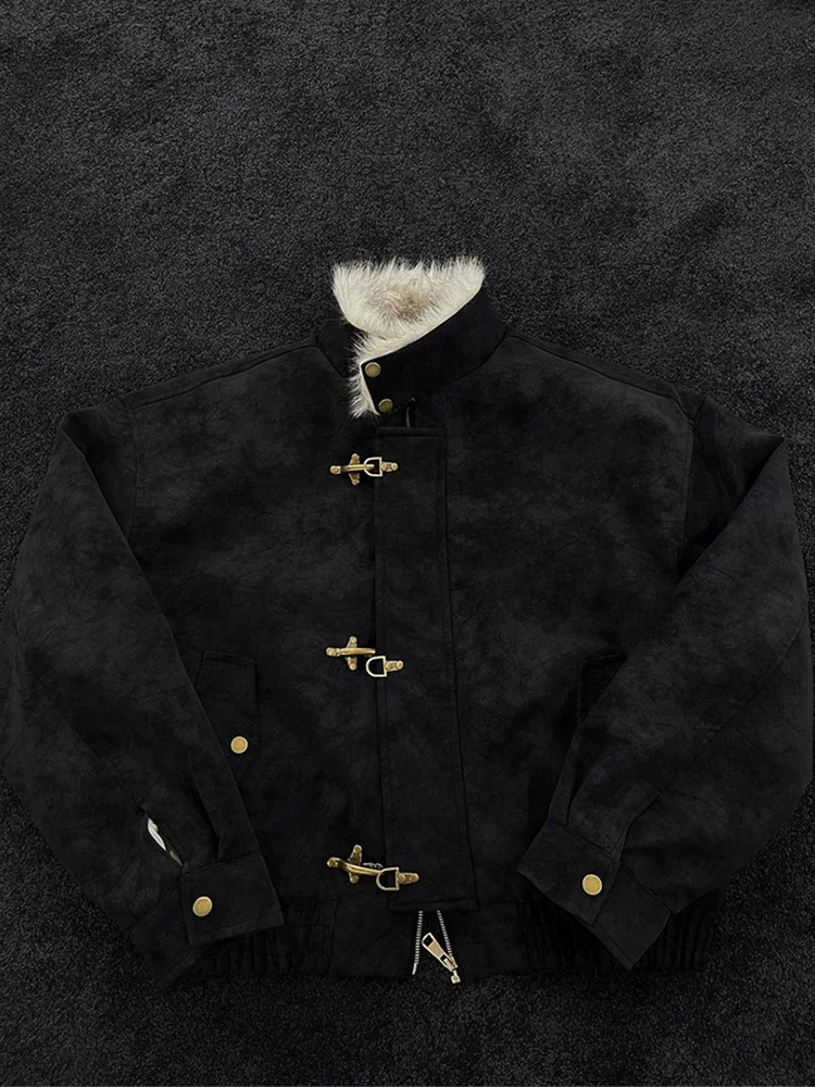 

Мужская кожаная куртка Bla Heavyweight с меховым воротником, утепленная хлопком, для зимы, в американском деконструированном стиле, рабочая одежда