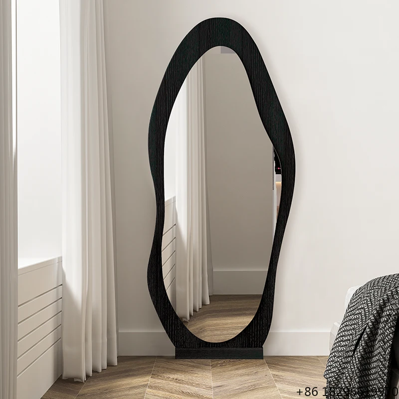 Black Irregular Full Length Floor Mirror Large Decorative Wall Mirror for Living Room Clothing Store Hotel Apartment
