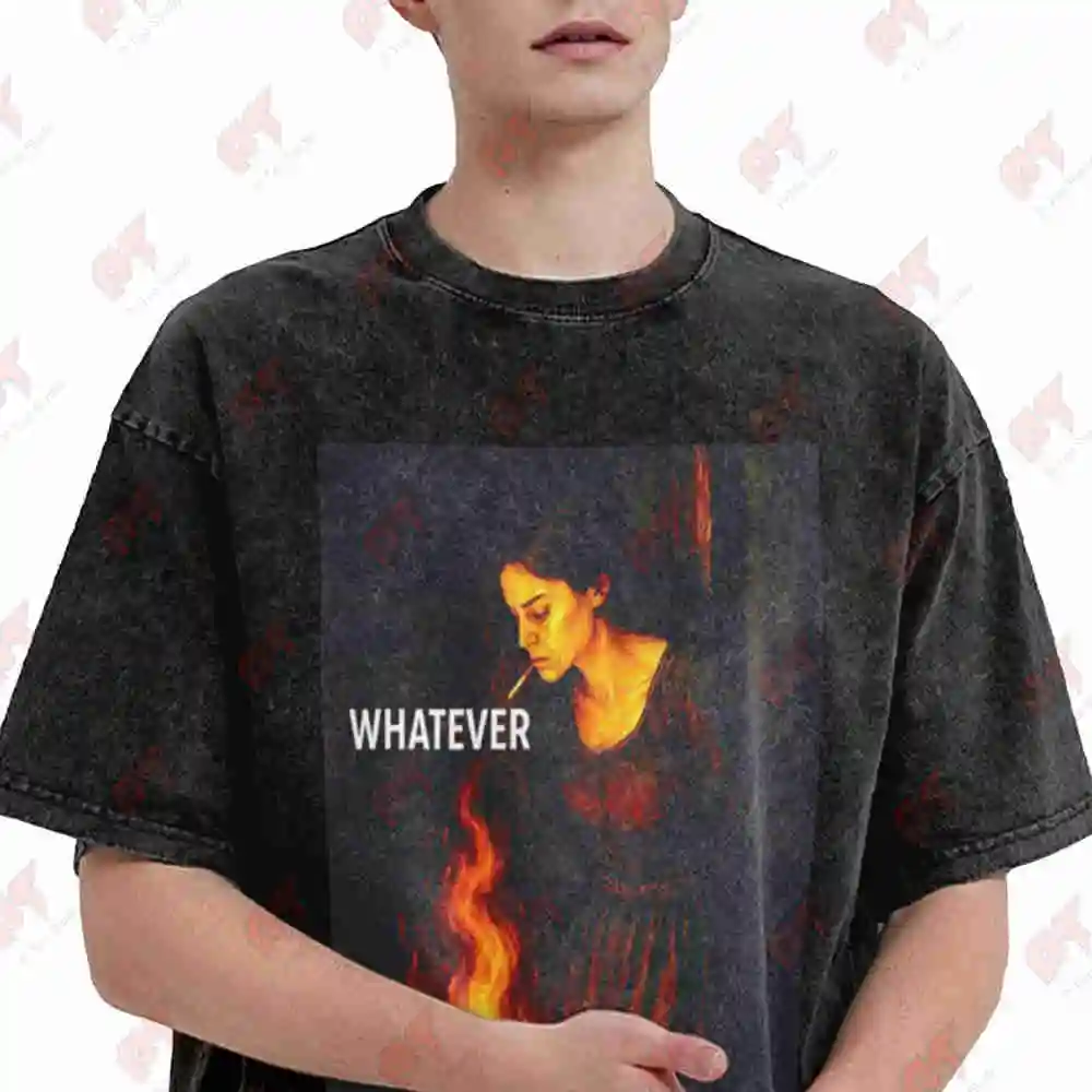 Burning Smoking Witch Pyre Halloween Vintage Washed Tee Pure Cotton T-Shirt