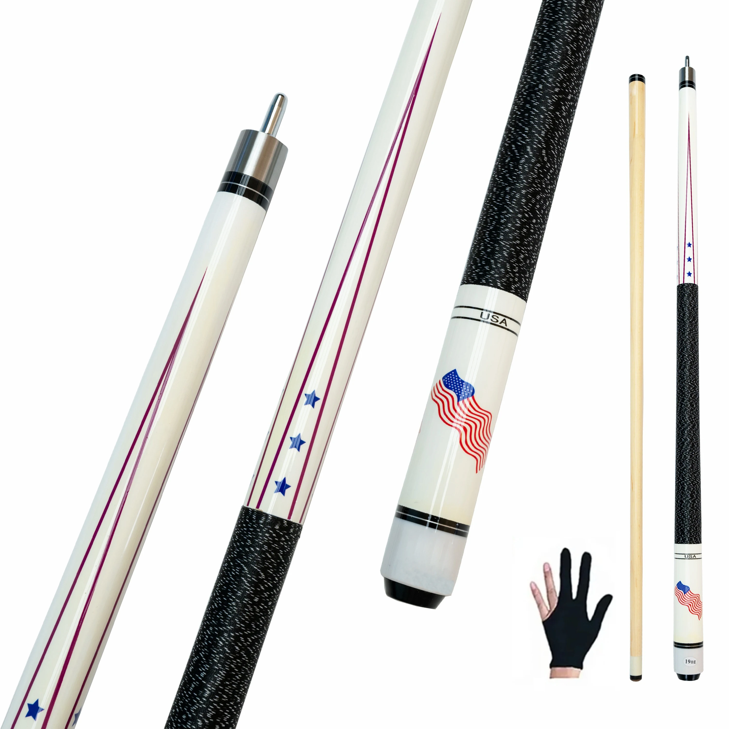 High Quality Maple Pool Cue with 13mm Tip and American Flag Design Perfect for Nine Ball and Carom Billiards