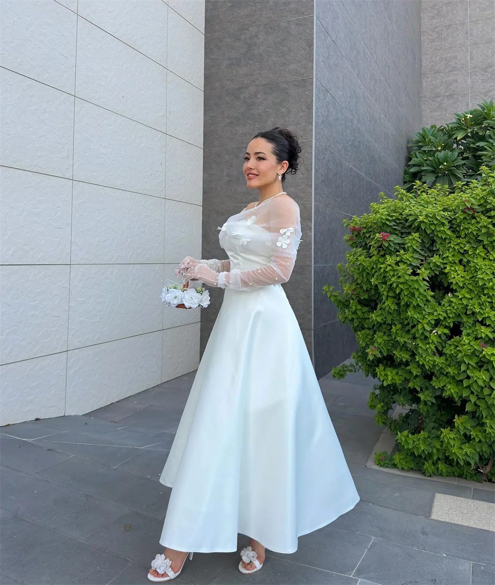 Cathy personnalisé blanc détachable arc épaule manches robe de bal a-ligne robes de noiva cheville longueur robes de soirée 2025