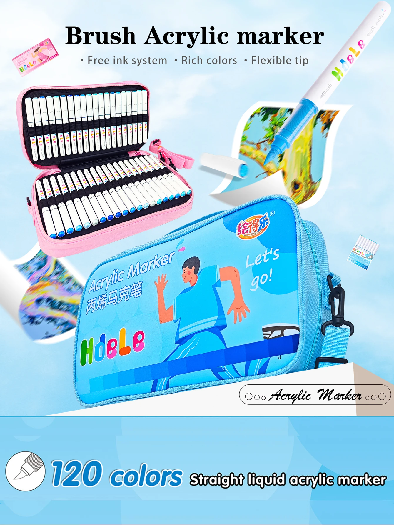 

Direct Liquid Soft-Tip Acrylic Marker Set, 8 Colors, 15 Color Series, 120 Colors with Pink/Blue Storage Bag, Large Capacity Water-Based Paint, Waterproof, Quick-Drying, High Color Payoff, Suitable for Multiple Materials, Ideal for Art Drawing/Diy Crafts/G