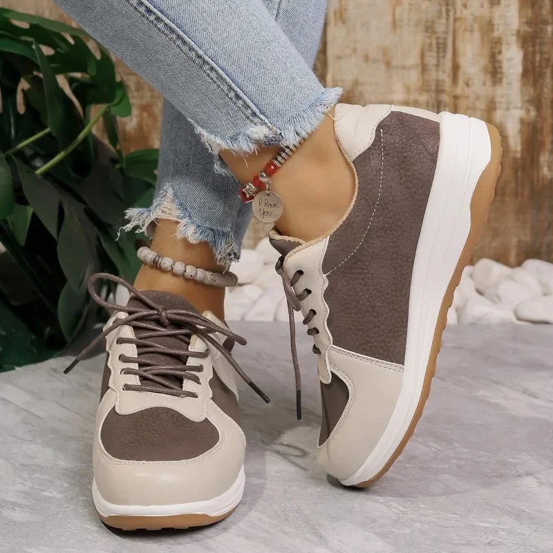 2024 Brand Shoes for Women Lace-up Women's Vulcanize Shoes Fashion Color Matching Hot Sale Plus Size Comfortable Casual Shoes