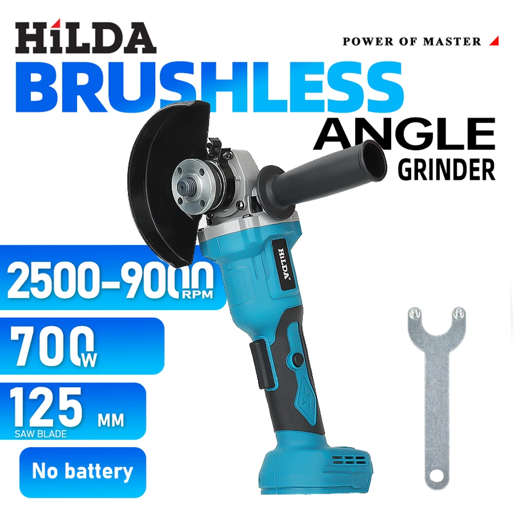 HILDA 21V Handheld Brushless Angle Grinder Cutting Rechargeable Electric Power Tool Polishing Machine Grinder for Makita Battery