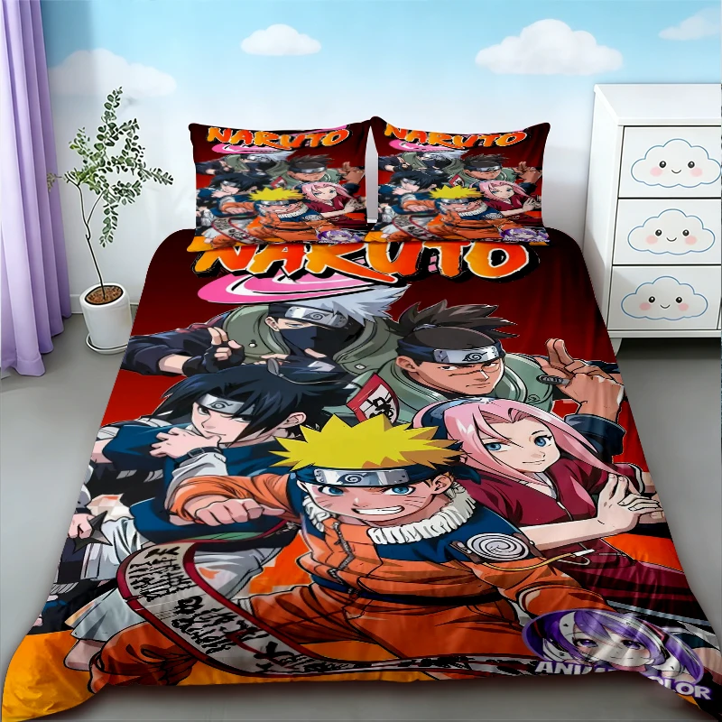 Duvet Cover Naruto Set Anime Print Pillowcase Quilt Cover Bedding Bag Set Queen King Size Digital Printing Kids best gifts soft