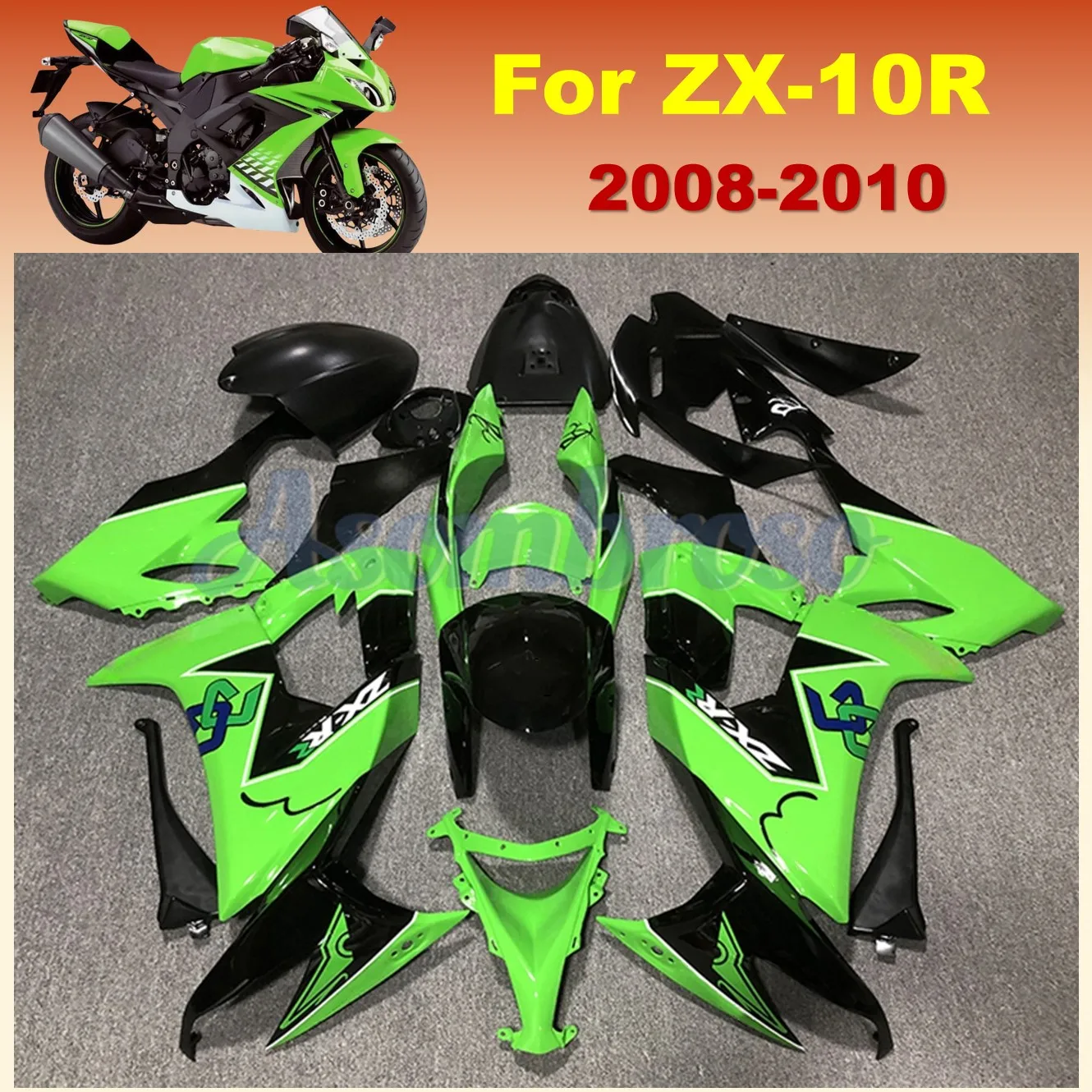 

Полный комплект обтекателя для Kawasaki Ninja ZX10R 2008 2009 2010 ZX 10R 08-10 ZX1000, зеленый, черный, спортивный велосипед, гоночный обтекатель