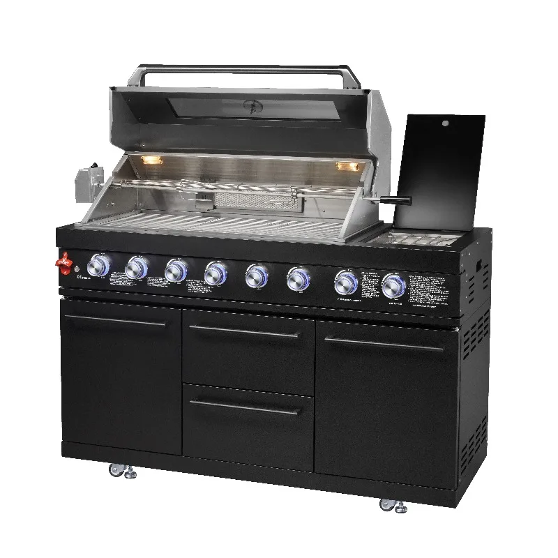 

MIS611-2 304 Black Stainless Steel BBQ Grills Large Modern Gas Grill 8 Burner Rotisserie Baking Tube Outdoor