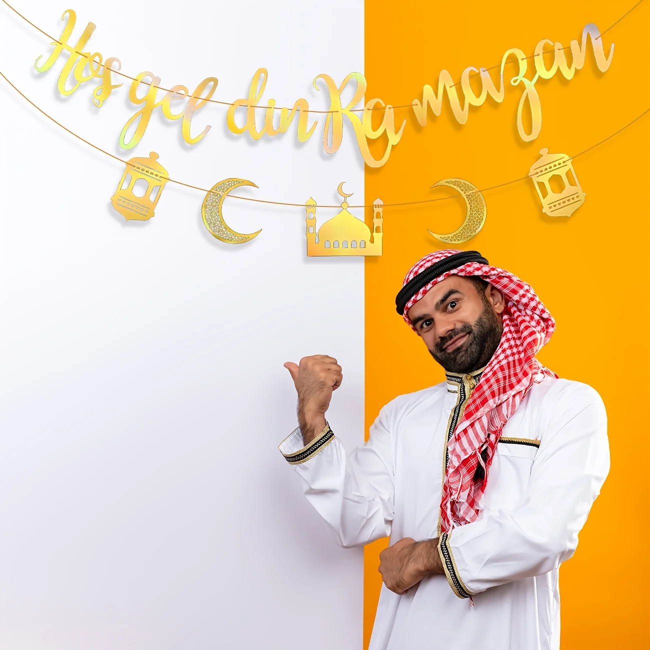 لافتة رمضان كريم Hoşgedin Ramazan Islam راية ديكو عيد مبارك معلقة للحفلات جارلاند القمر ستار فانوس القلعة راية رمضان