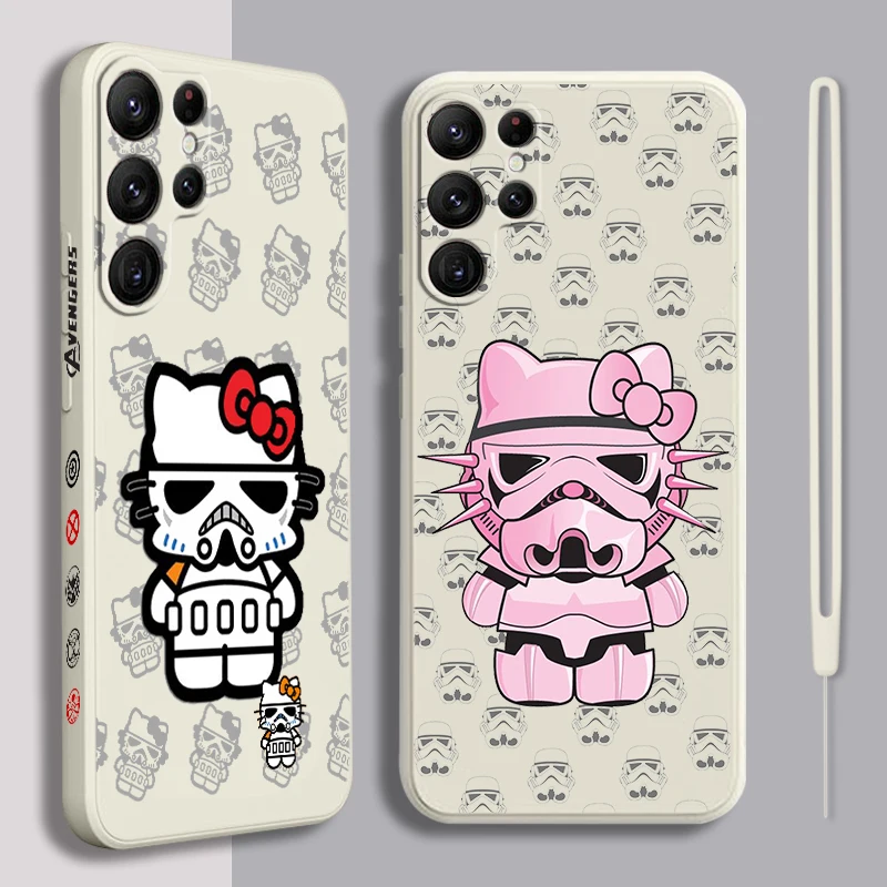 Star Wars Kitty Cat Cute Liquid Left Rope For Samsung Galaxy S24 S23 S22 S21 S20 FE S10 Ultra Plus Lite 5G Cover Funda