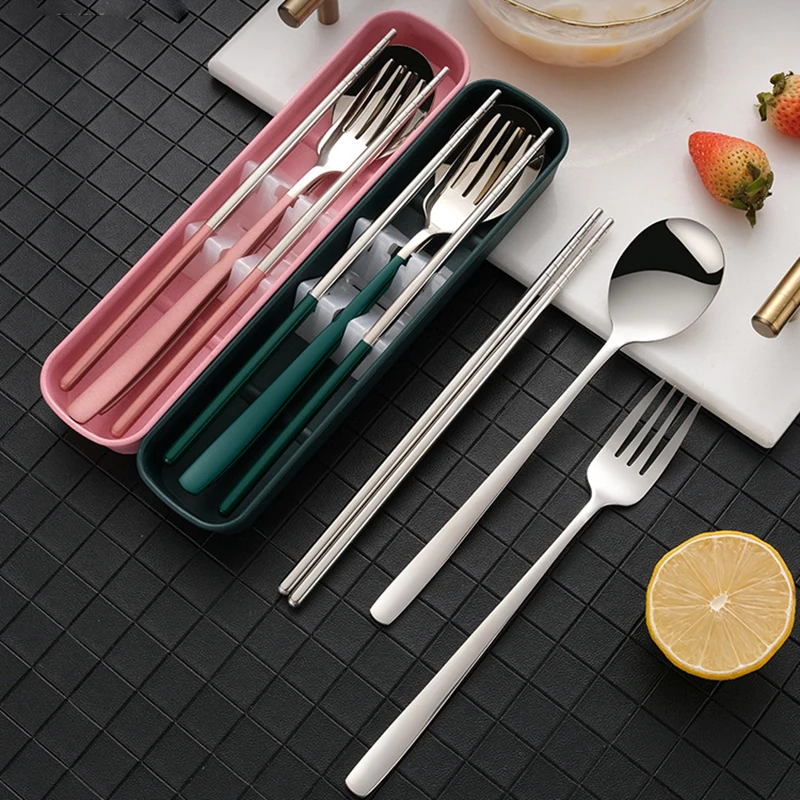 Stainless Steel Portable Cutlery Chopsticks Spoon Forks Set With Case School Dormitory Travelling Camping Cutlery