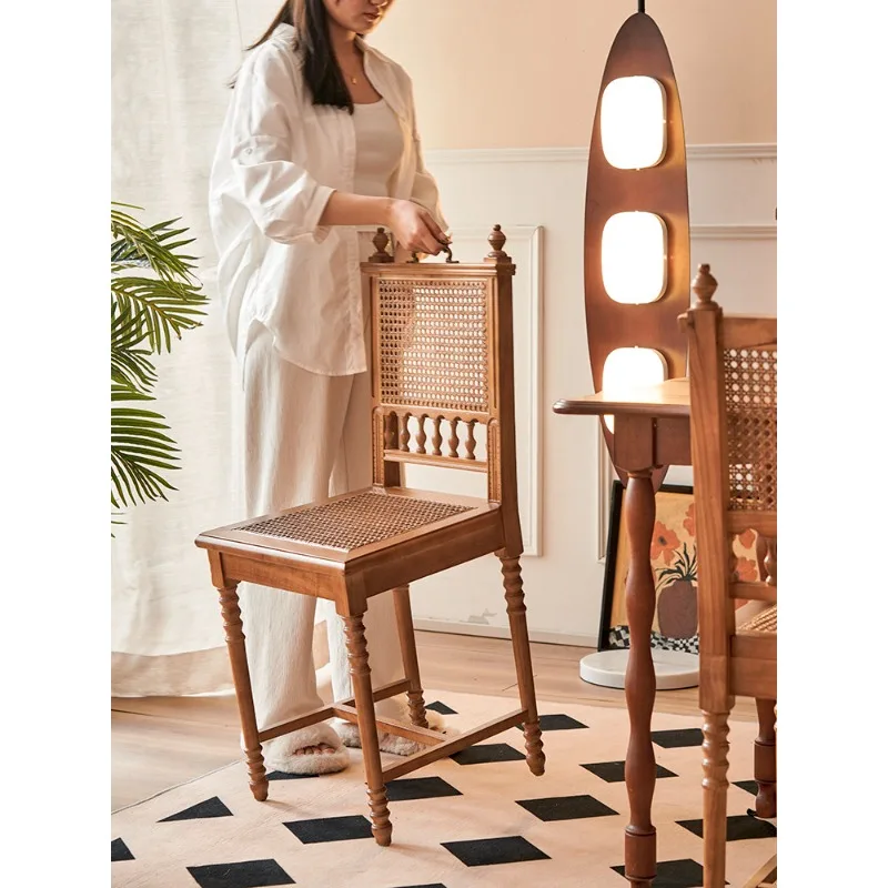 French antique solid wood rattan small apartment restaurant household rattan dining , retro bedroom dressing