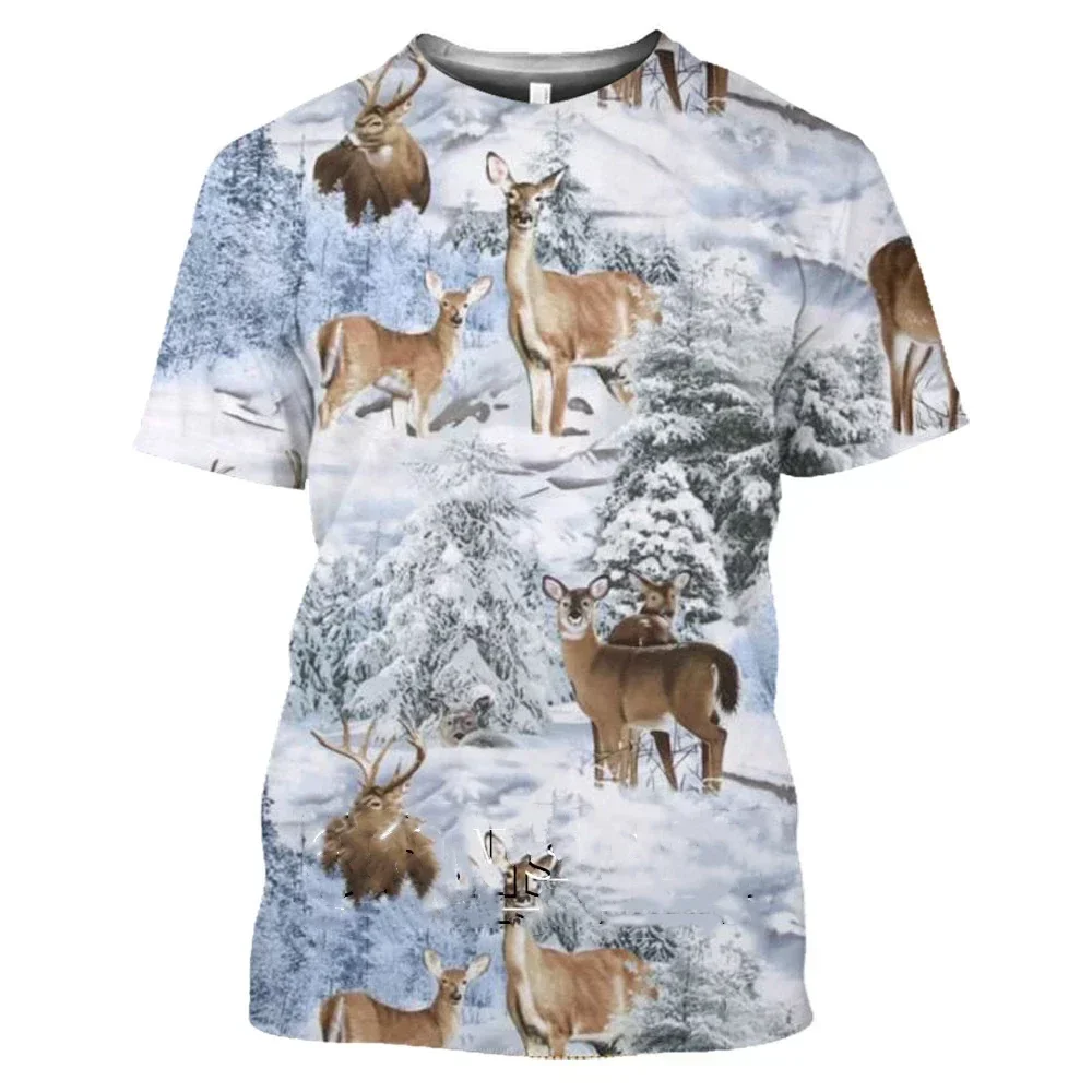 Camo Hunting Animal Deer Elk 3D Men's T-Shirt Summer Casual Fashion Street Dress Women's Short Sleeve Versatile Clothing