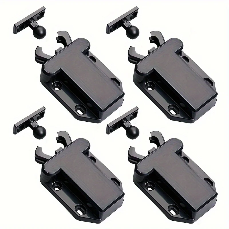 4/8-Piece Push-to-Open Cabinet Door Locks, High Elasticity, Plastic Material with Metal-Finished Hardware, Brown, 55mmx42mm