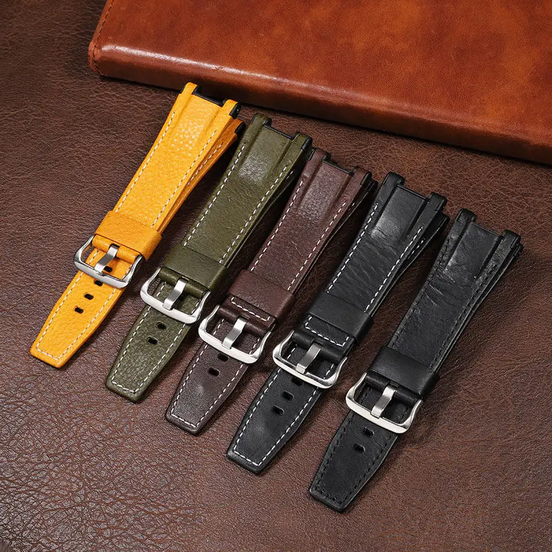 26mm Cowhide Leather Watchband For Casio GST series GST-210/W120L/S130L/S310 GST-B100 W300/400G Notched Nylon strap Men bracelet