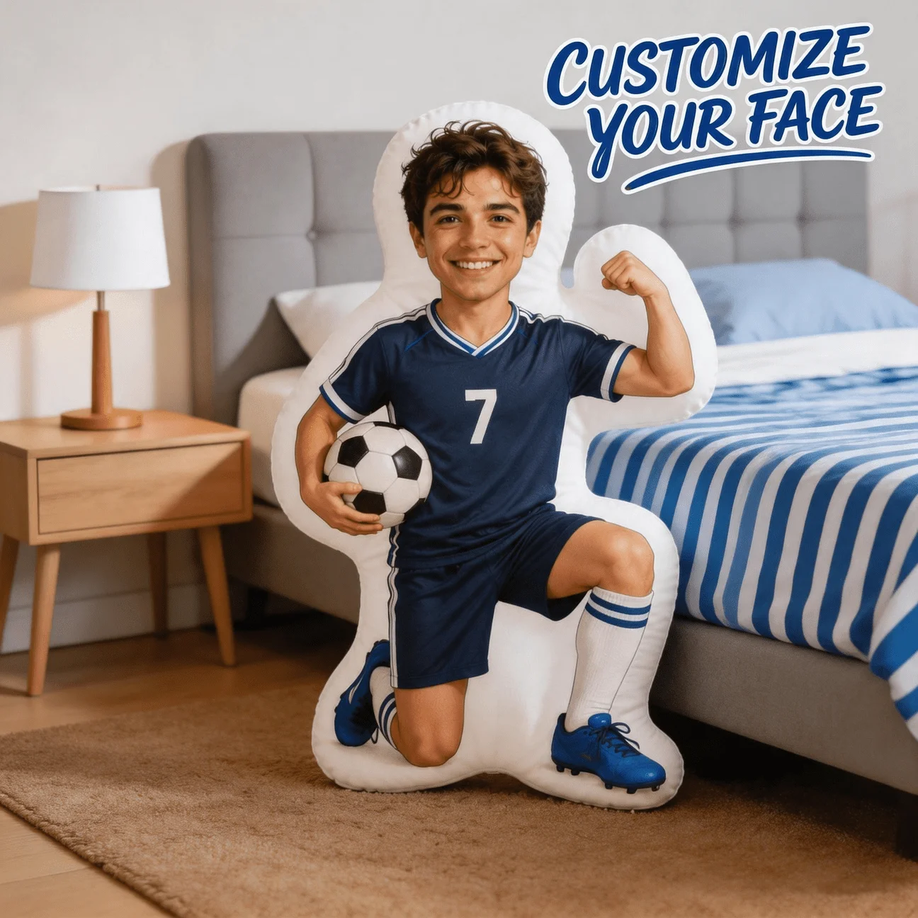 Custom Personalized Photo Face Pillow, Soccer Player Custom Shaped Decorative Cushion, 60CM Large Size Accent Pillow for Sofa An
