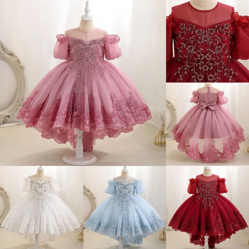 2026-new-children's-trailing-dress-fluffy-sheen-princess-dress-for-flower-girl-hostess-walking-show-piano-performance-outfit