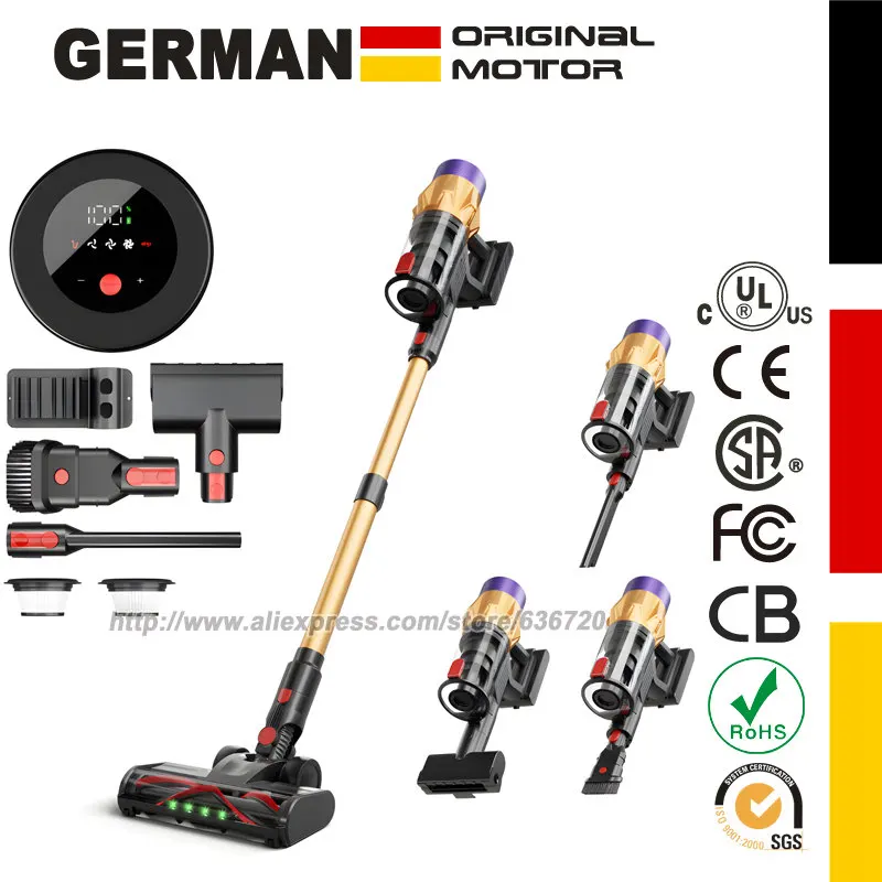 مكنسة كهربائية لاسلكية V18، مكنسة كهربائية لاسلكية بقدرة 550 وات 45 كيلو باسكال مع شاشة تعمل باللمس، قائمة بذاتها، شحن مثبت على الحائط