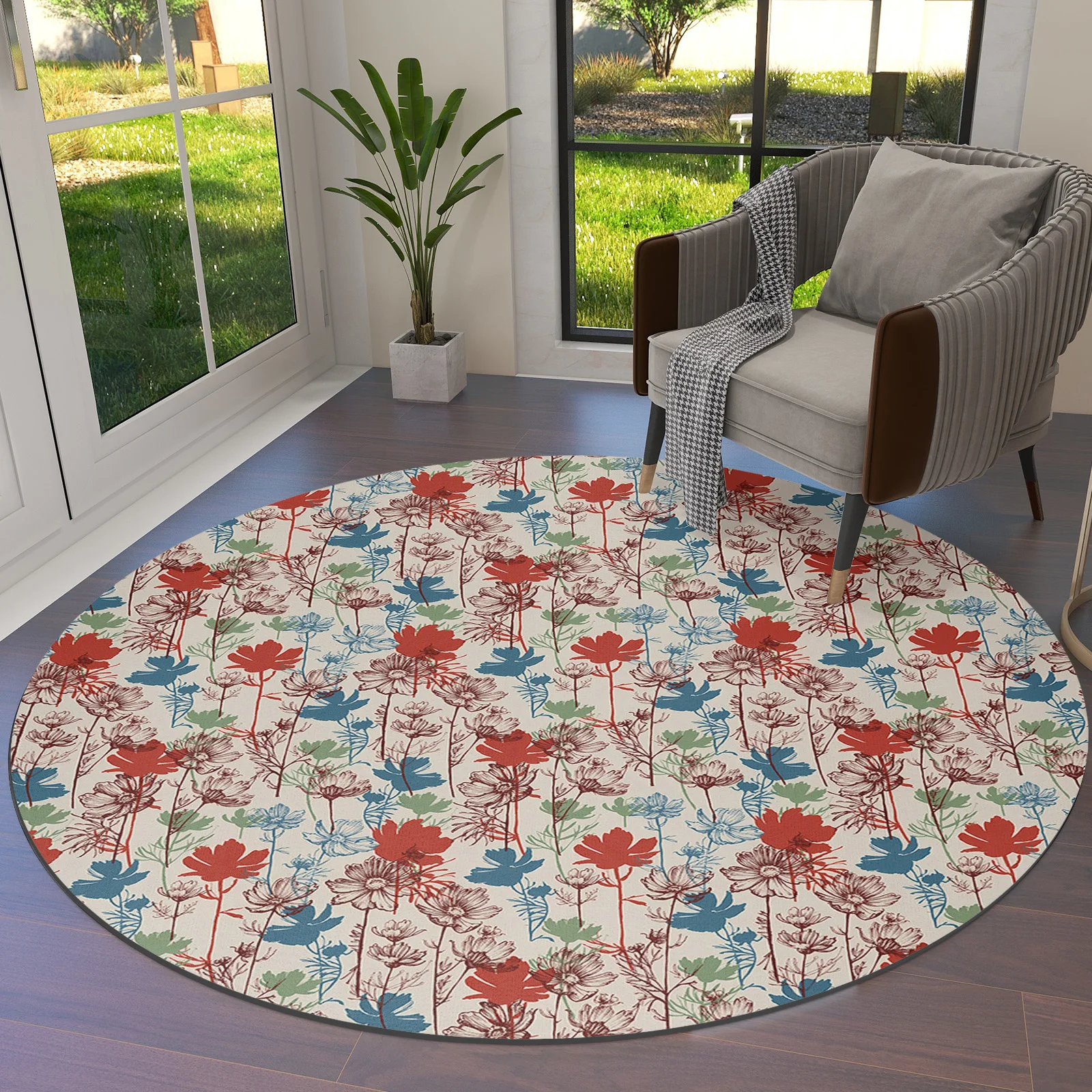 Easter Eggs Rabbit Flower Spring Round Area Rug Carpets For Living Room Large Mat Home Bedroom Kid Room Decoration