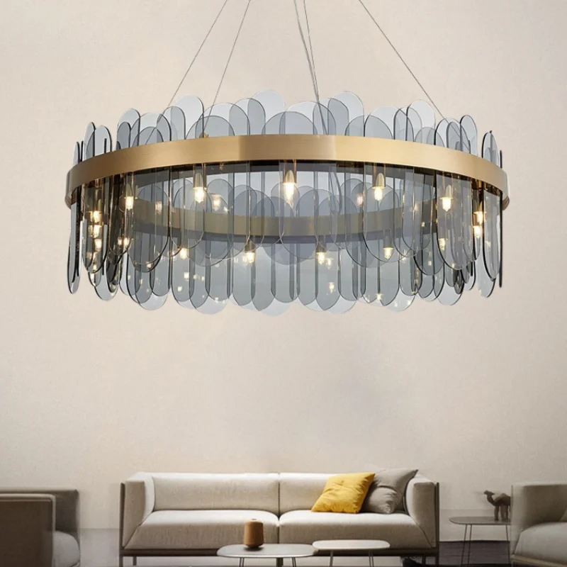

Nordic Smoke Grey Glass Chandelier Living Room Pendant Light Hanging Lamps Bedroom Hotel Restaurant Bar Luminaria